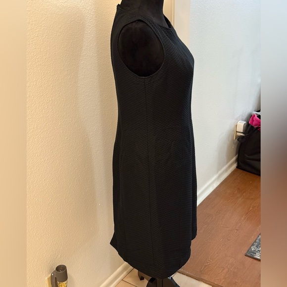 Talbots Black Herringbone Slit Neck Sleeveless Midi Dress - Picture 2 of 6